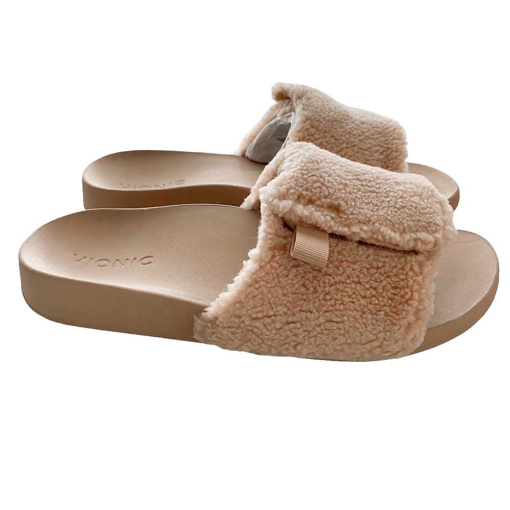 Vionic Keira Women's Orthotic Slide Sandal Faux Shearling 8
